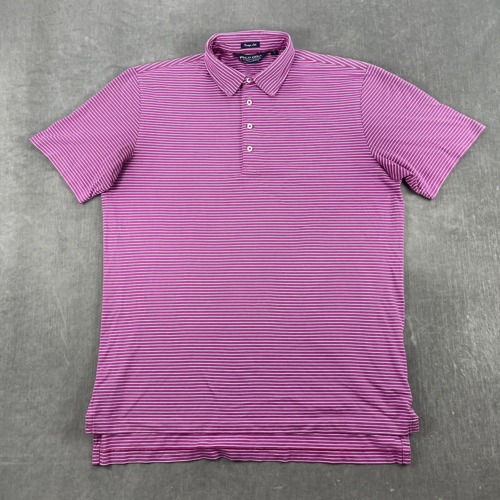 Polo Golf Ralph Lauren Mens L Purple Striped Short Sleeve Polo Shirt Cotton